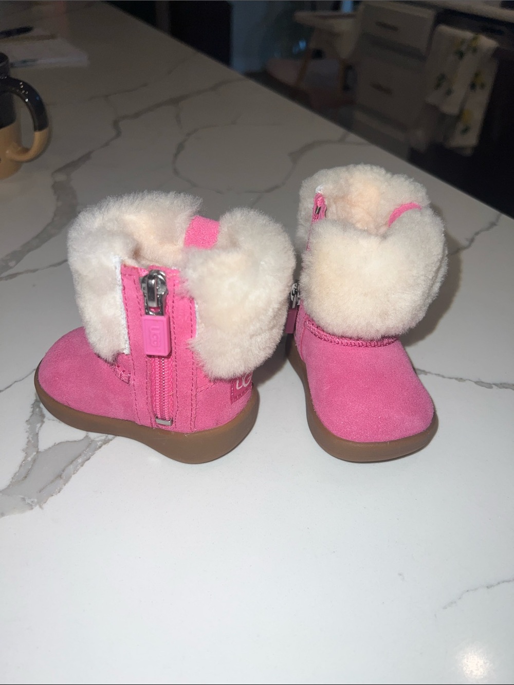 UGG Toddler Pink Suede Shearling Cuff Boots